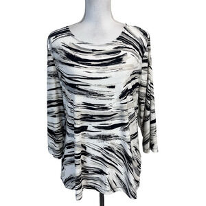 JM Collection Top Tunic size Large Ivory Black Embroidery Stretch Modest Career